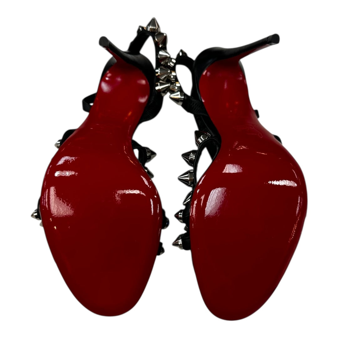 Sandals Luxury Designer By Christian Louboutin In Black & Silver, Size:7