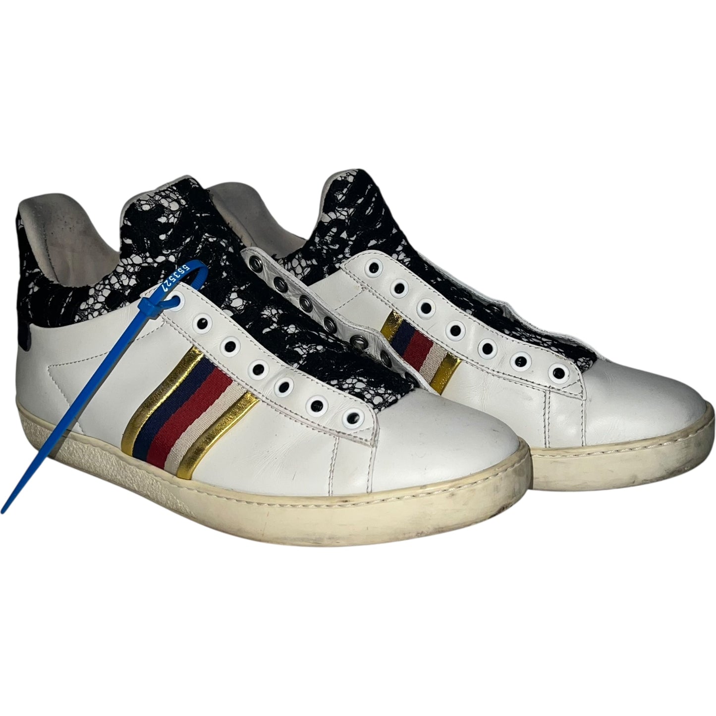 Shoes Luxury Designer By Gucci In Black & White, Size: 9