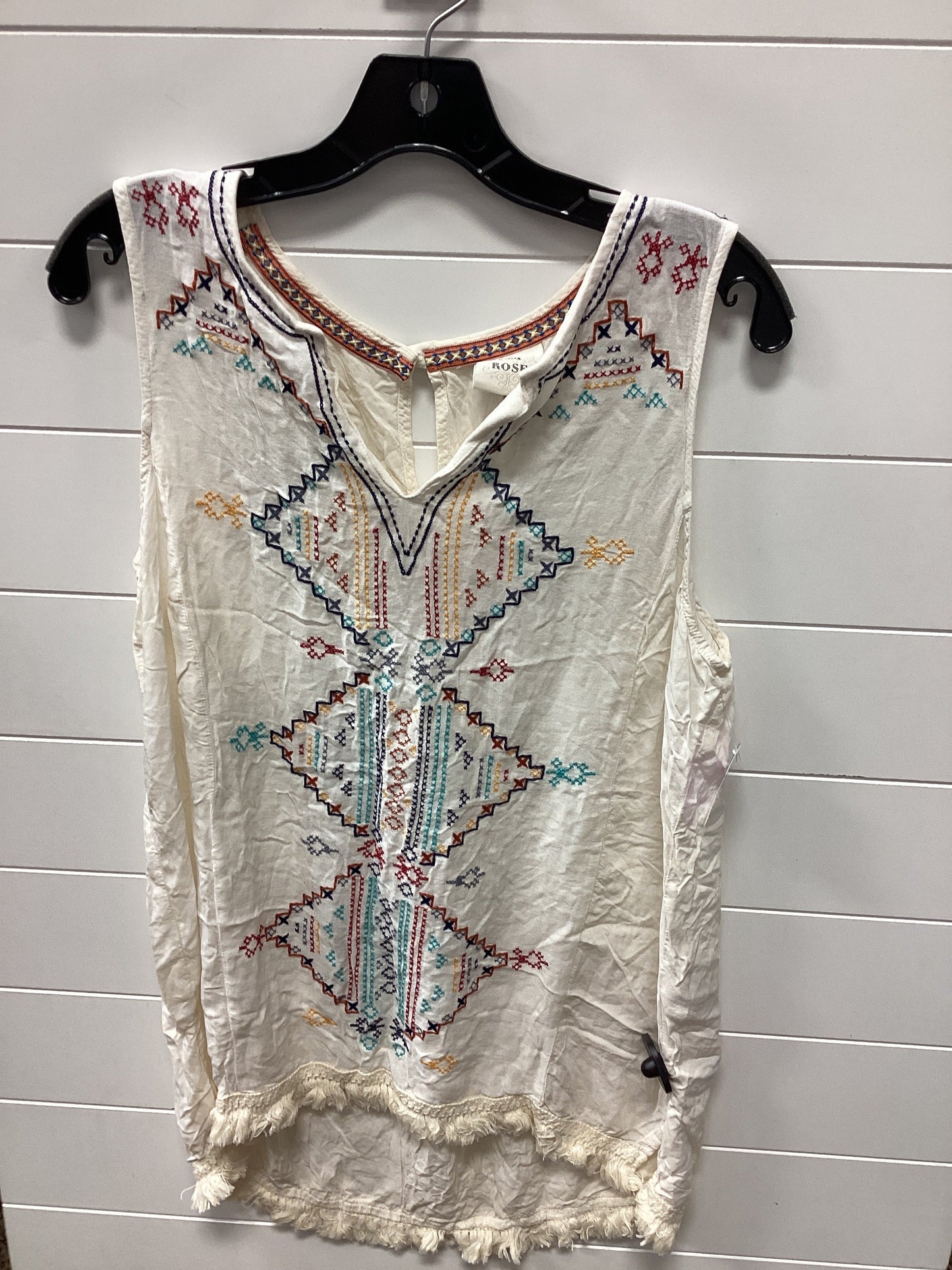 Top Sleeveless By Knox Rose In Cream, Size:1X