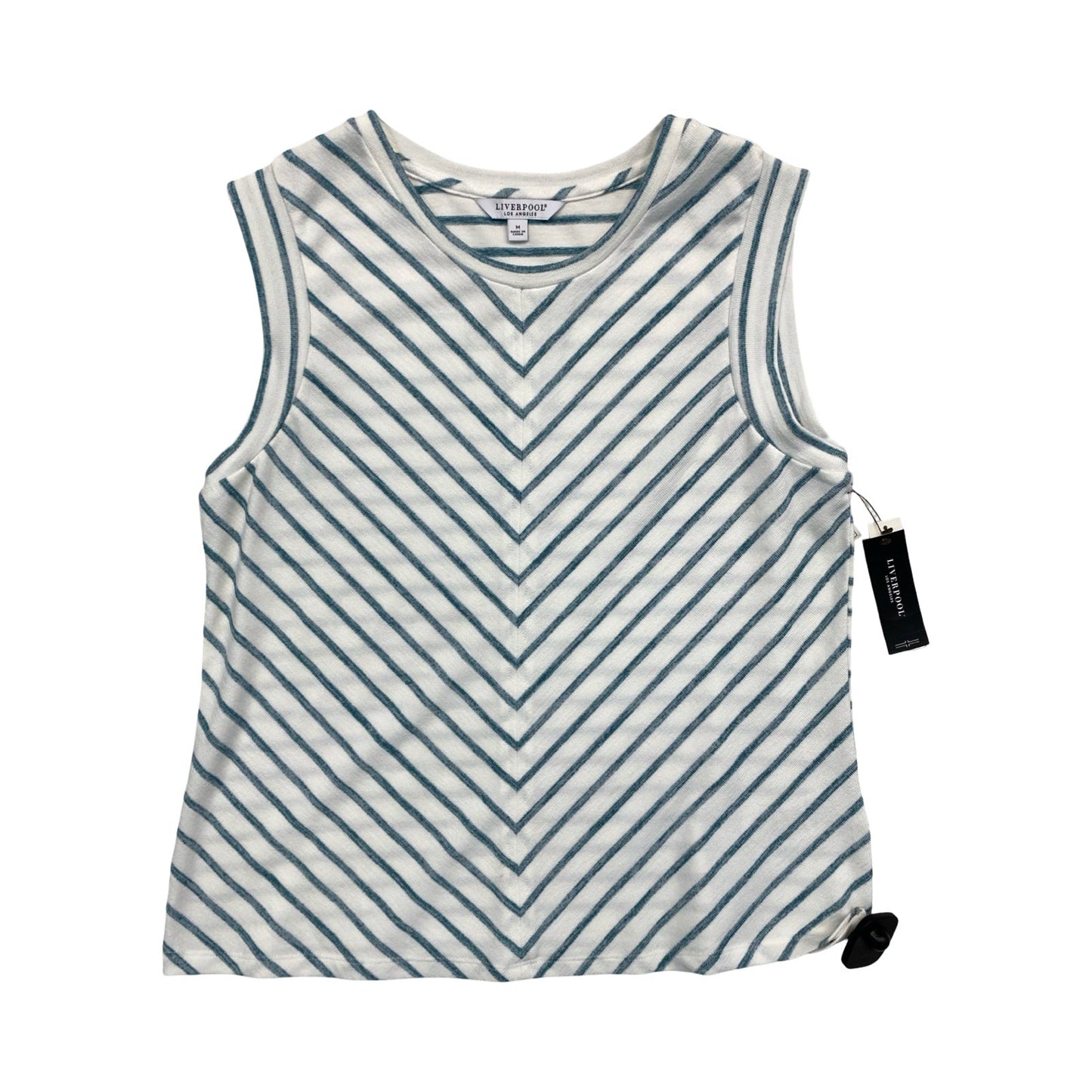 Top Sleeveless By Liverpool In Blue & White, Size:M