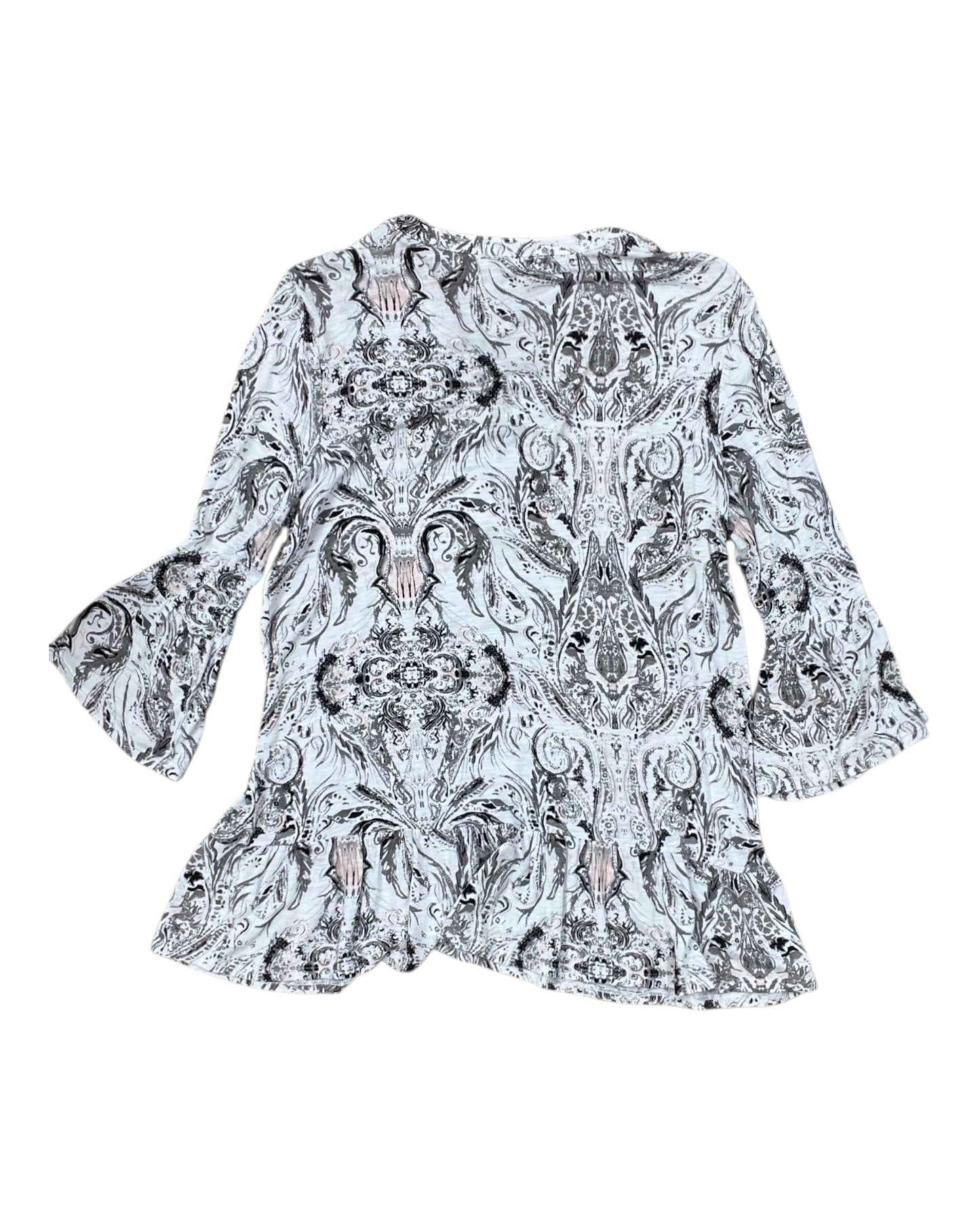 Top 3/4 Sleeve By Tribal In Grey & White, Size:M