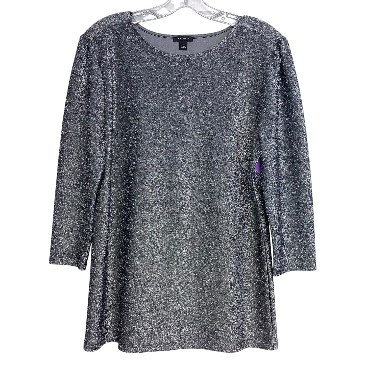 Top 3/4 Sleeve By Ann Taylor In Silver, Size:L