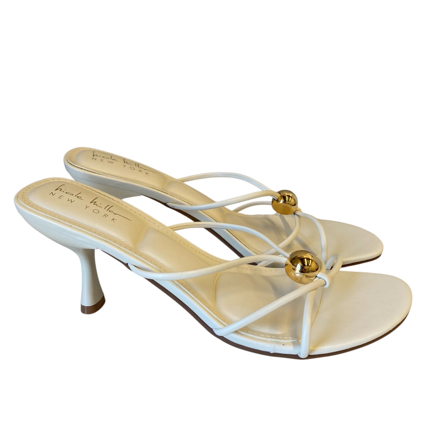Sandals Heels Stiletto By Nicole Miller In Cream, Size:9