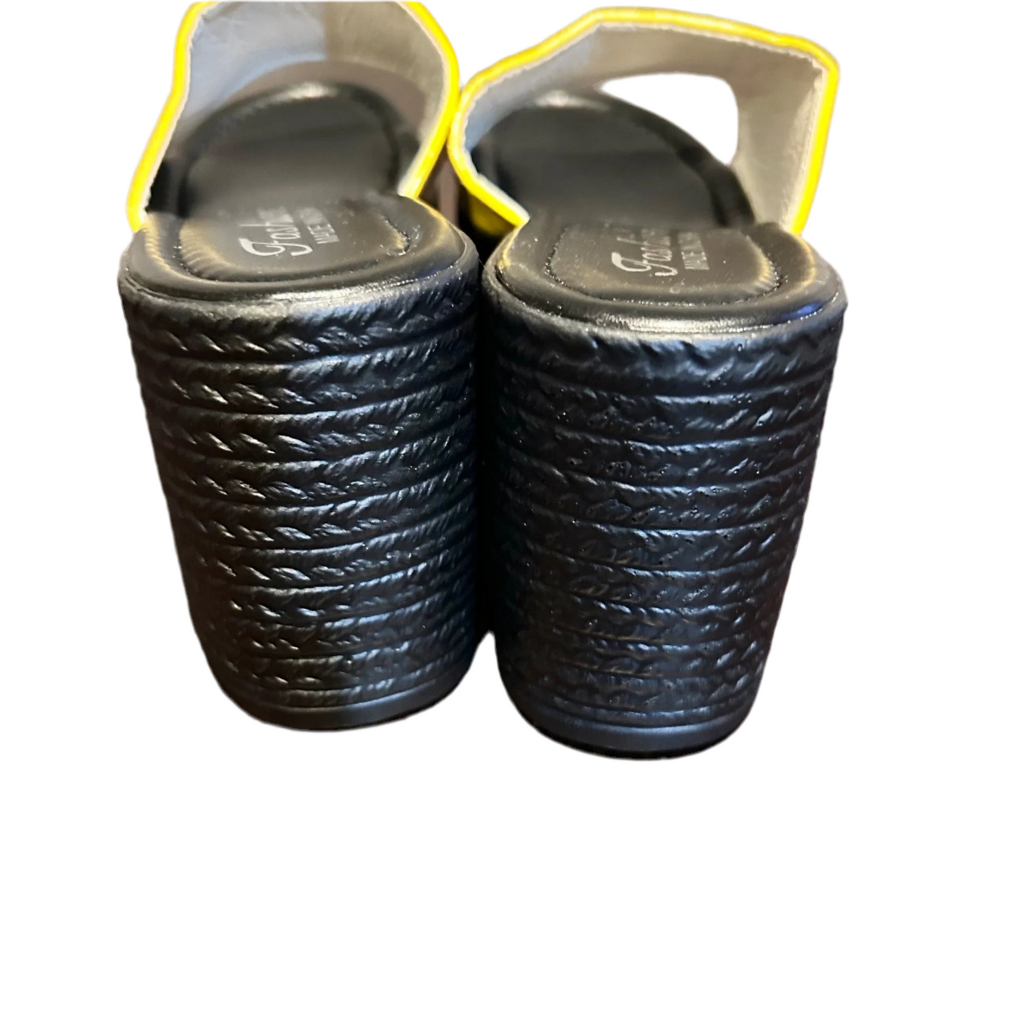 Sandals Heels Wedge By Fashion In Black & Yellow, Size: 6.5