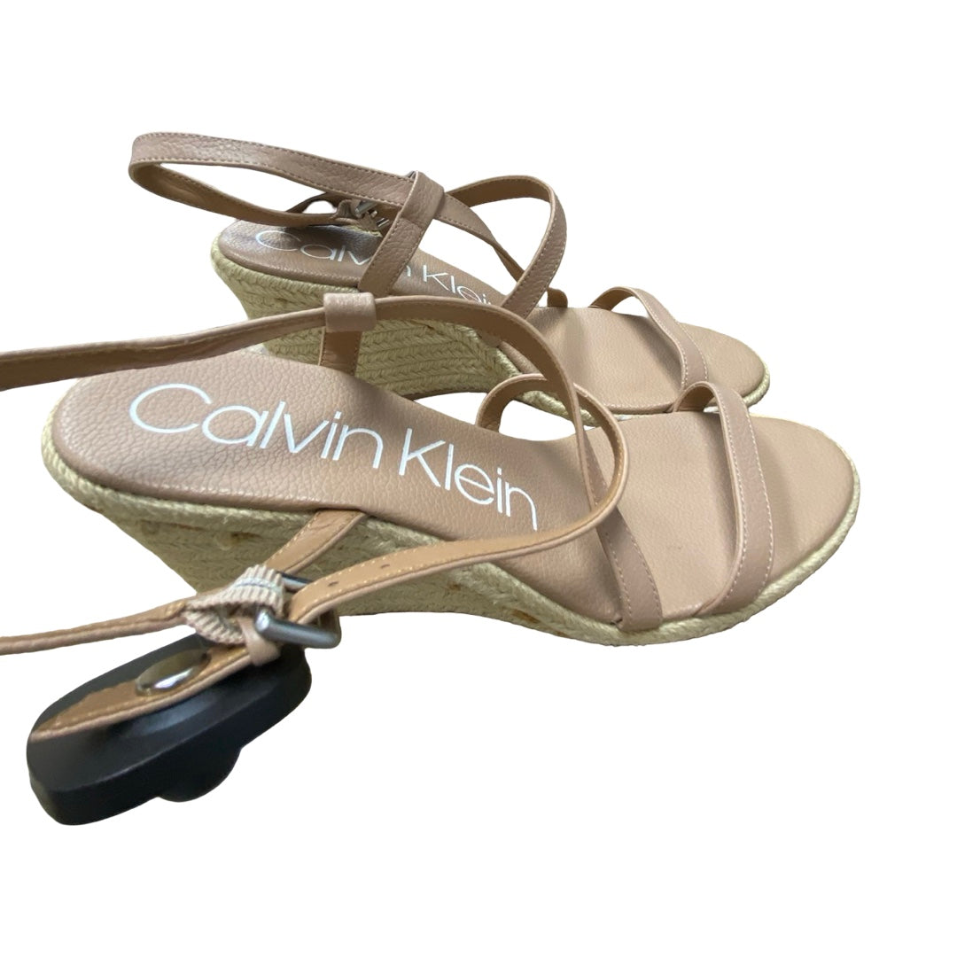 Sandals Heels Wedge By Calvin Klein In Beige, Size:9.5