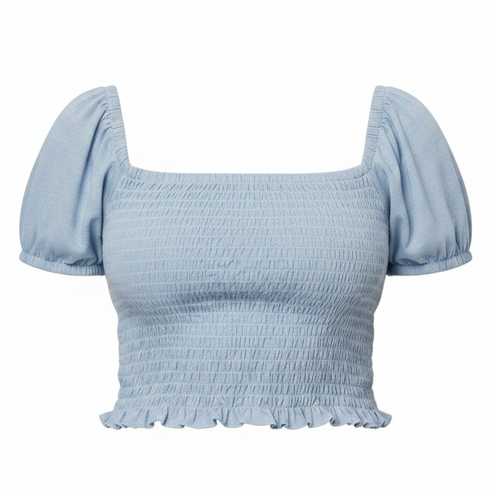 Smocked Crop Top Short Sleeve By Simply Southern In Blue, Size: XL