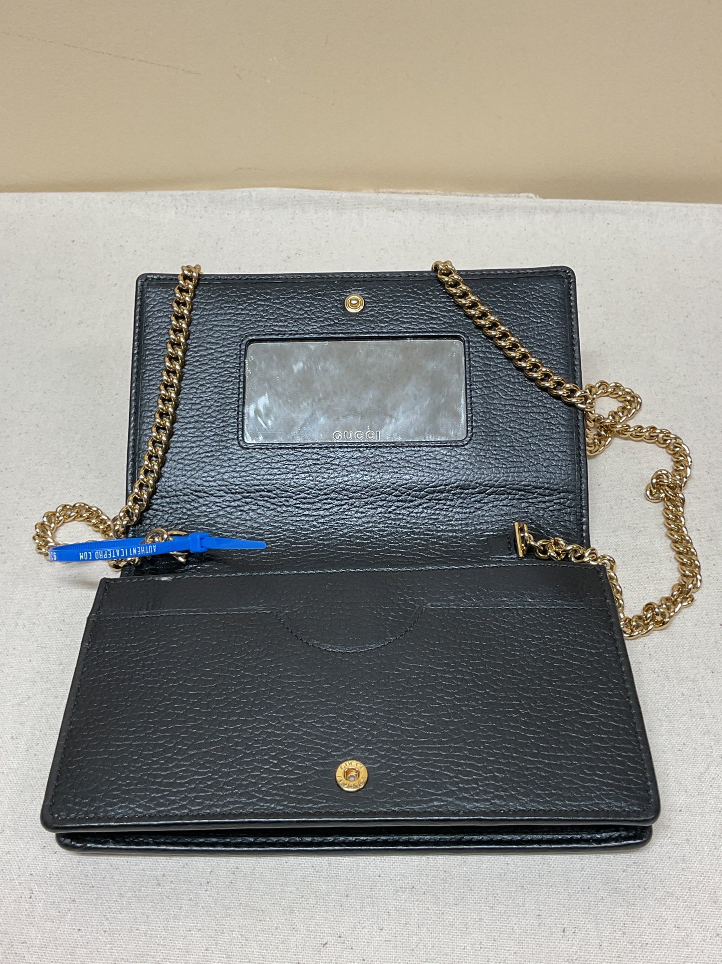 Crossbody Luxury Designer By Gucci In Black & Gold, Size:Small