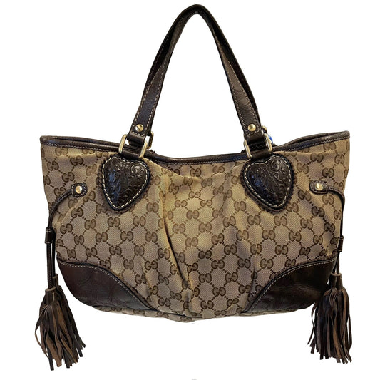 Handbag Luxury Designer By Gucci In Brown & Tan, Size:Medium