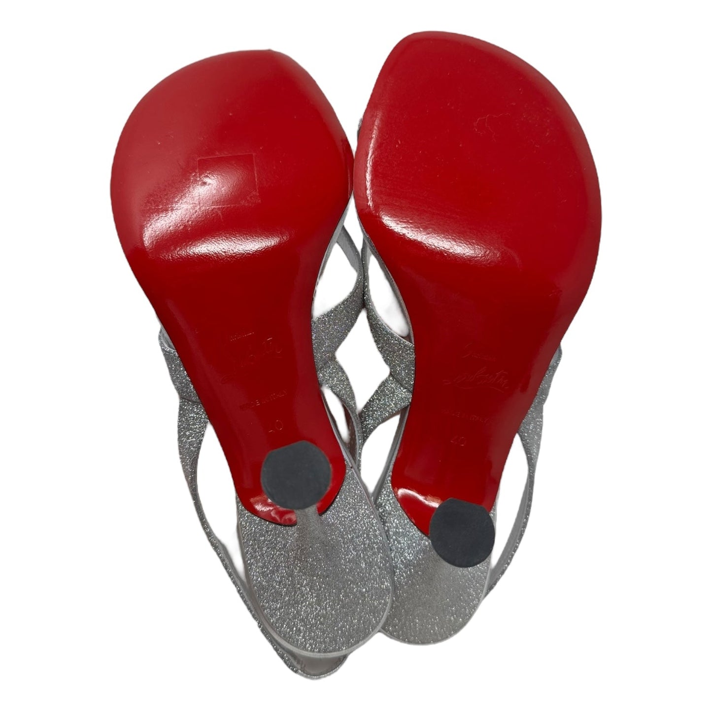 Taralita Glitter 85mm Slingback Heel Sandals Shoes Luxury Designer By Christian Louboutin In Silver, Size: 9 (IT 40)