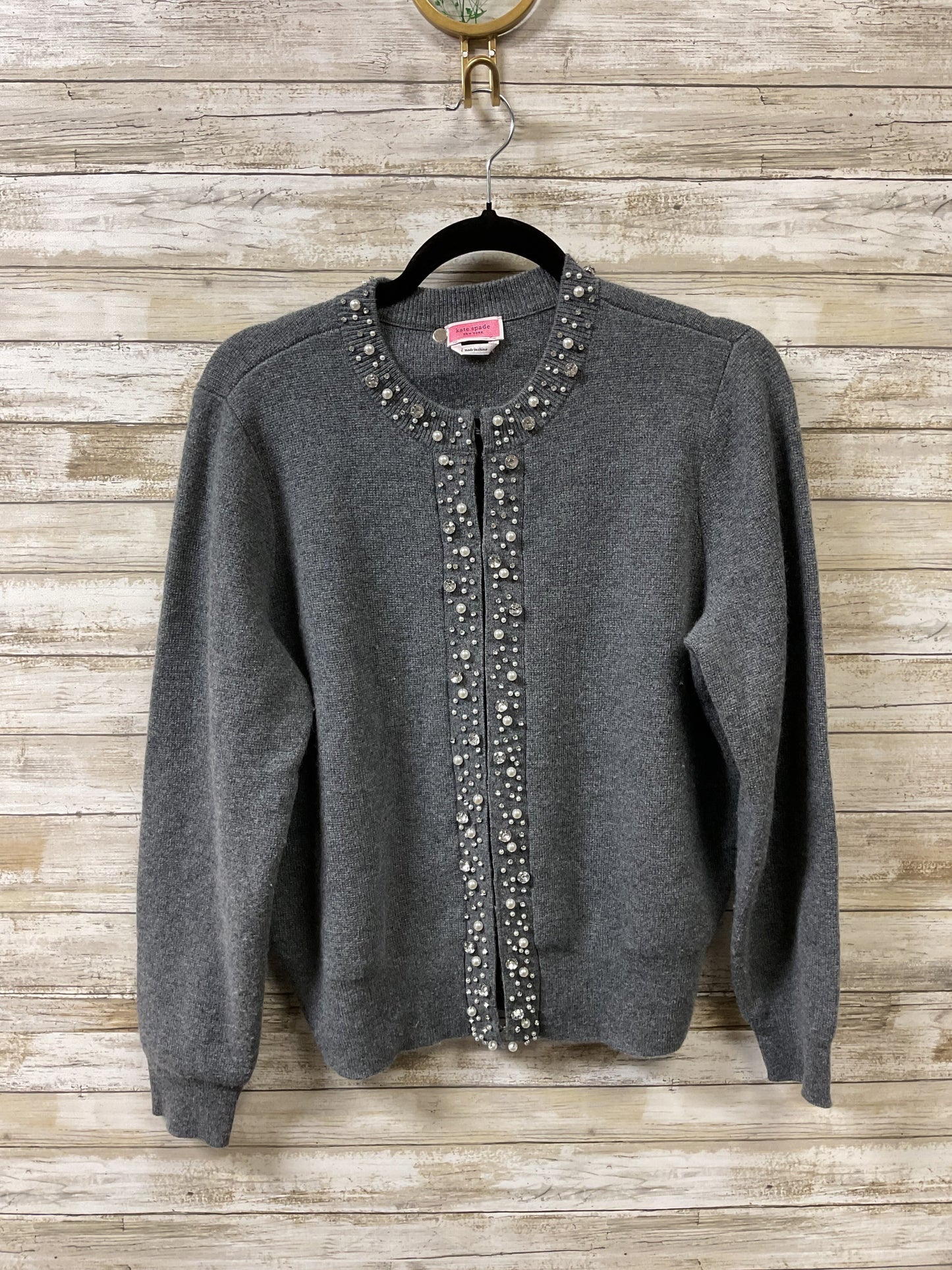 Sweater Cardigan Designer By Kate Spade In Grey, Size:L