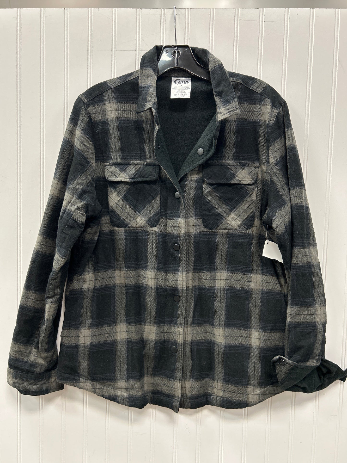 Jacket Fleece By Zyia In Black & Grey, Size:M