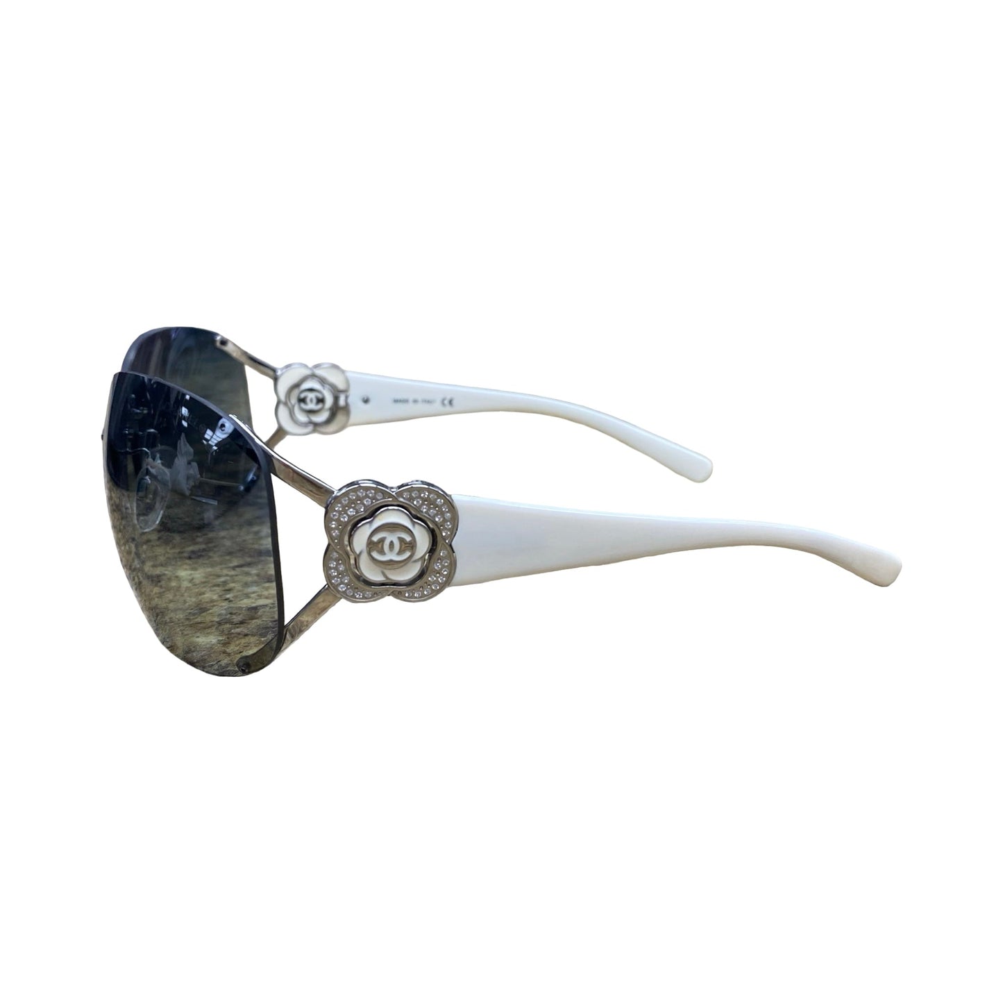Sunglasses Luxury Designer By Chanel In Silver & White, Size: