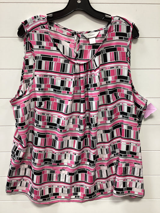 Top Sleeveless By Cj Banks In Pink & White, Size:2X