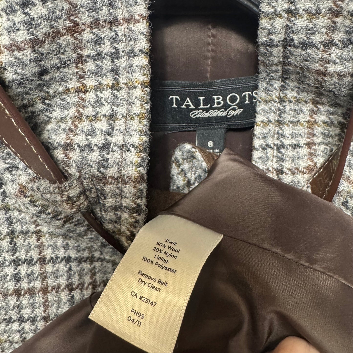 Wool Blend Blazer By Talbots In Checkered Pattern, Size: 8