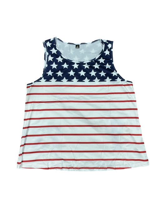 Top Sleeveless By Clothes Mentor In Blue Red & White, Size:1X