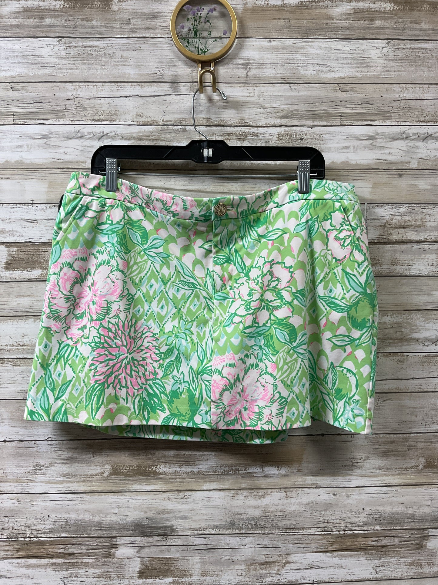 Skort Designer By Lilly Pulitzer In Green & Pink, Size:16