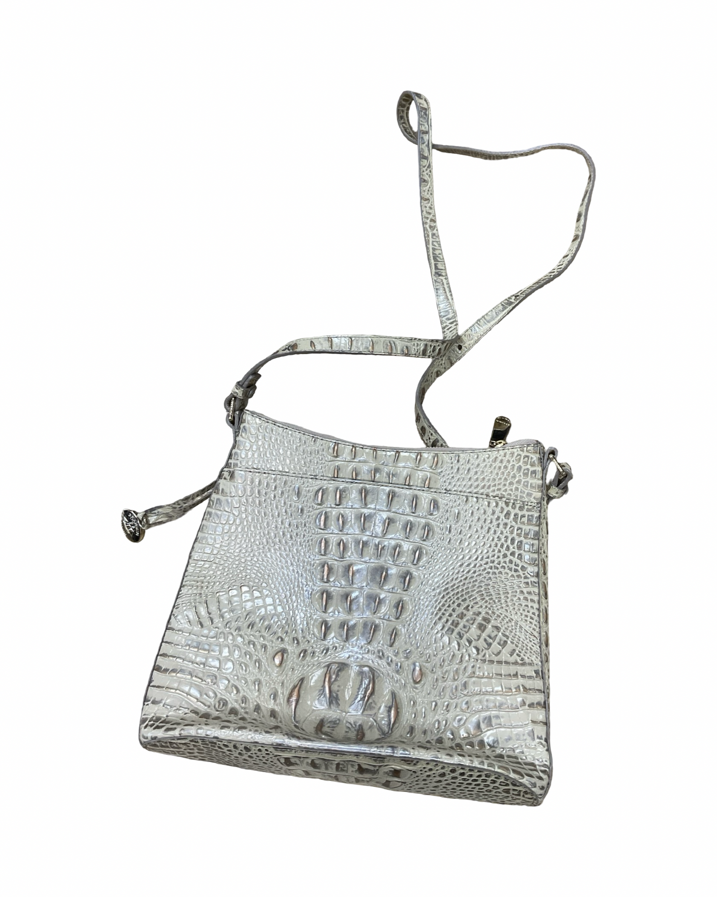 Crossbody Designer By Brahmin In Cream & Grey, Size:Medium