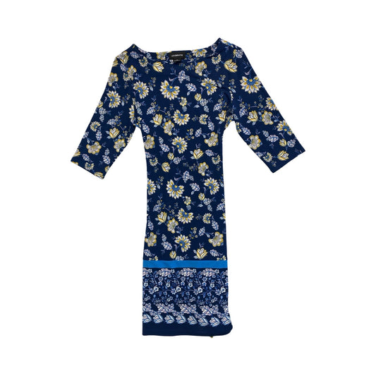 Dress Casual Midi By Liz Claiborne In Blue & Yellow, Size:M