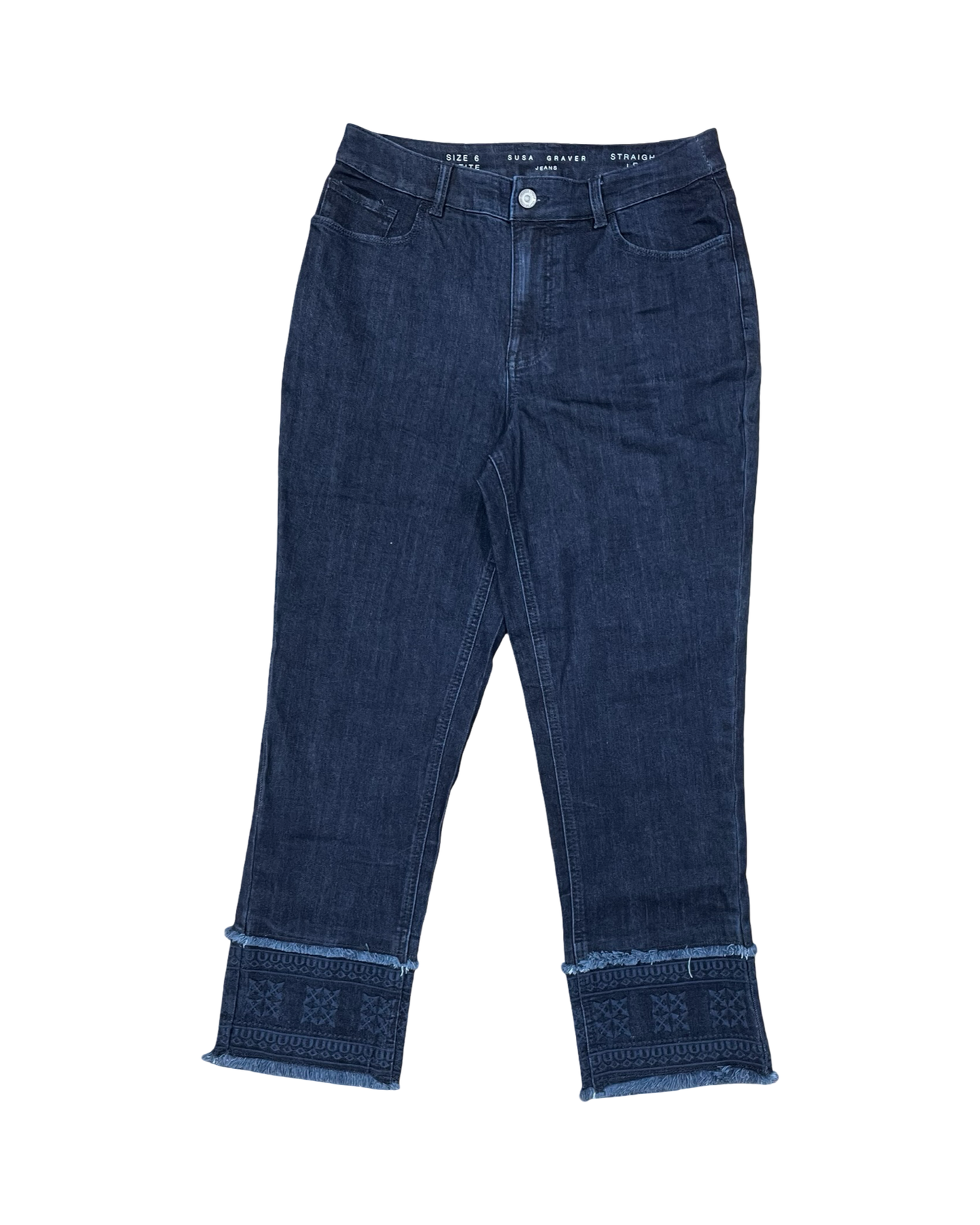 Jeans Straight By Susan Graver In Blue Denim, Size:6P