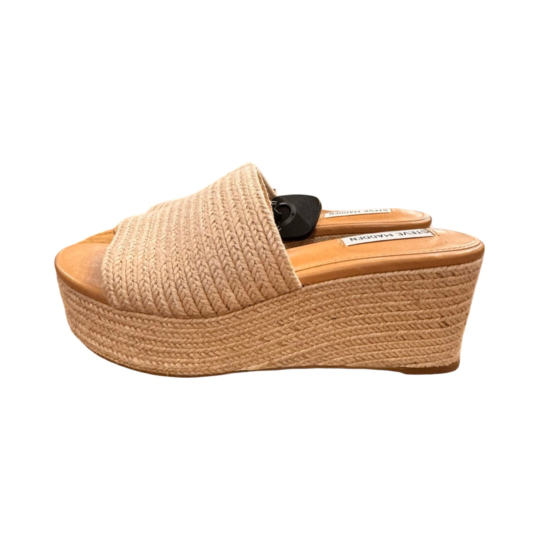 Sandals Heels Platform By Steve Madden In Beige, Size:8