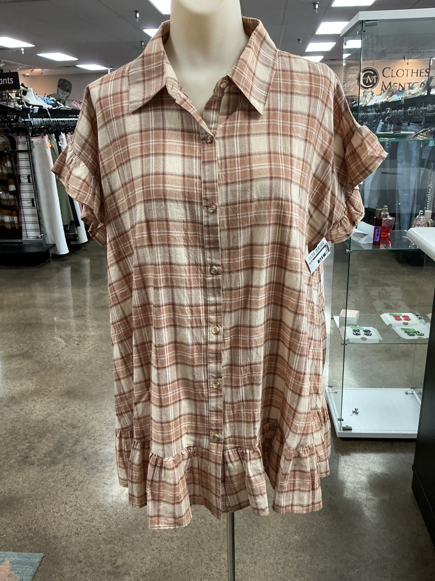 Top Ss By Easel In Plaid Pattern, Size:S