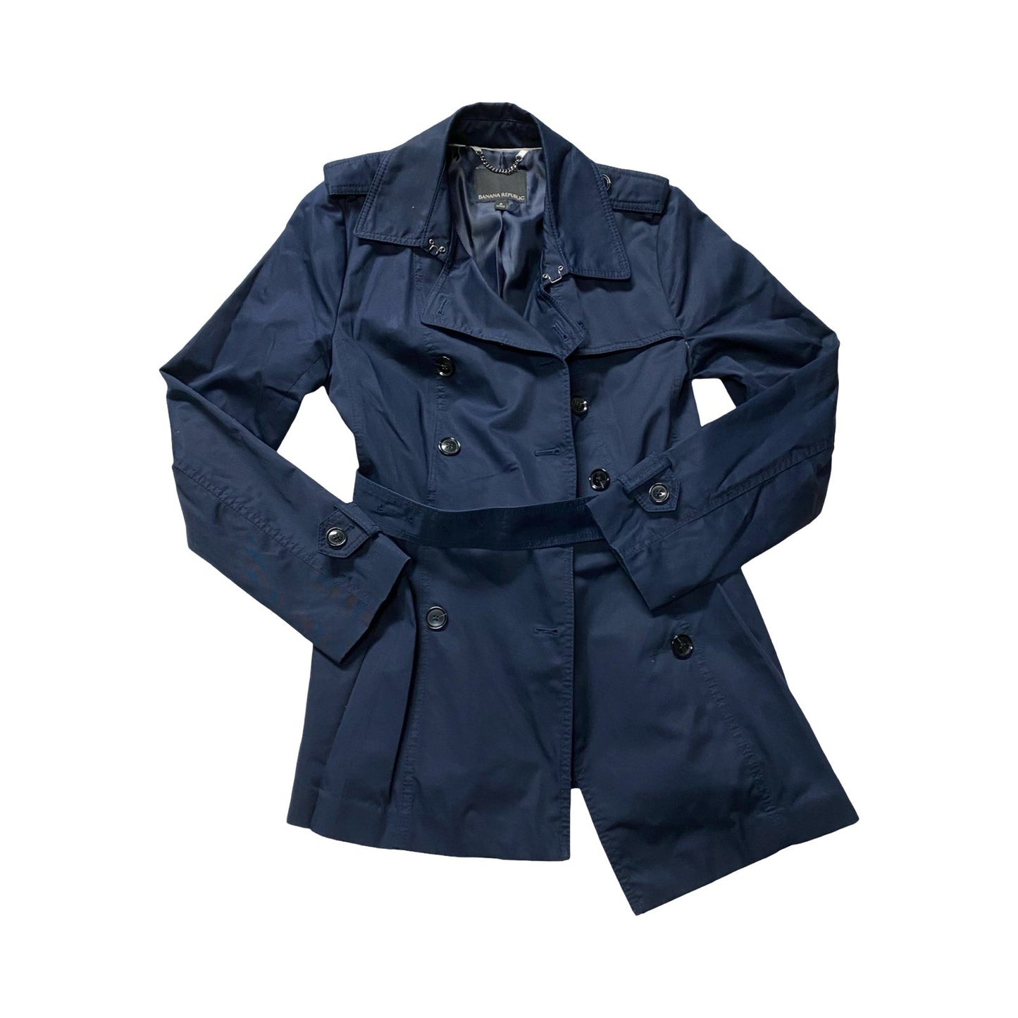 Coat Trench Coat By Banana Republic In Navy, Size:8