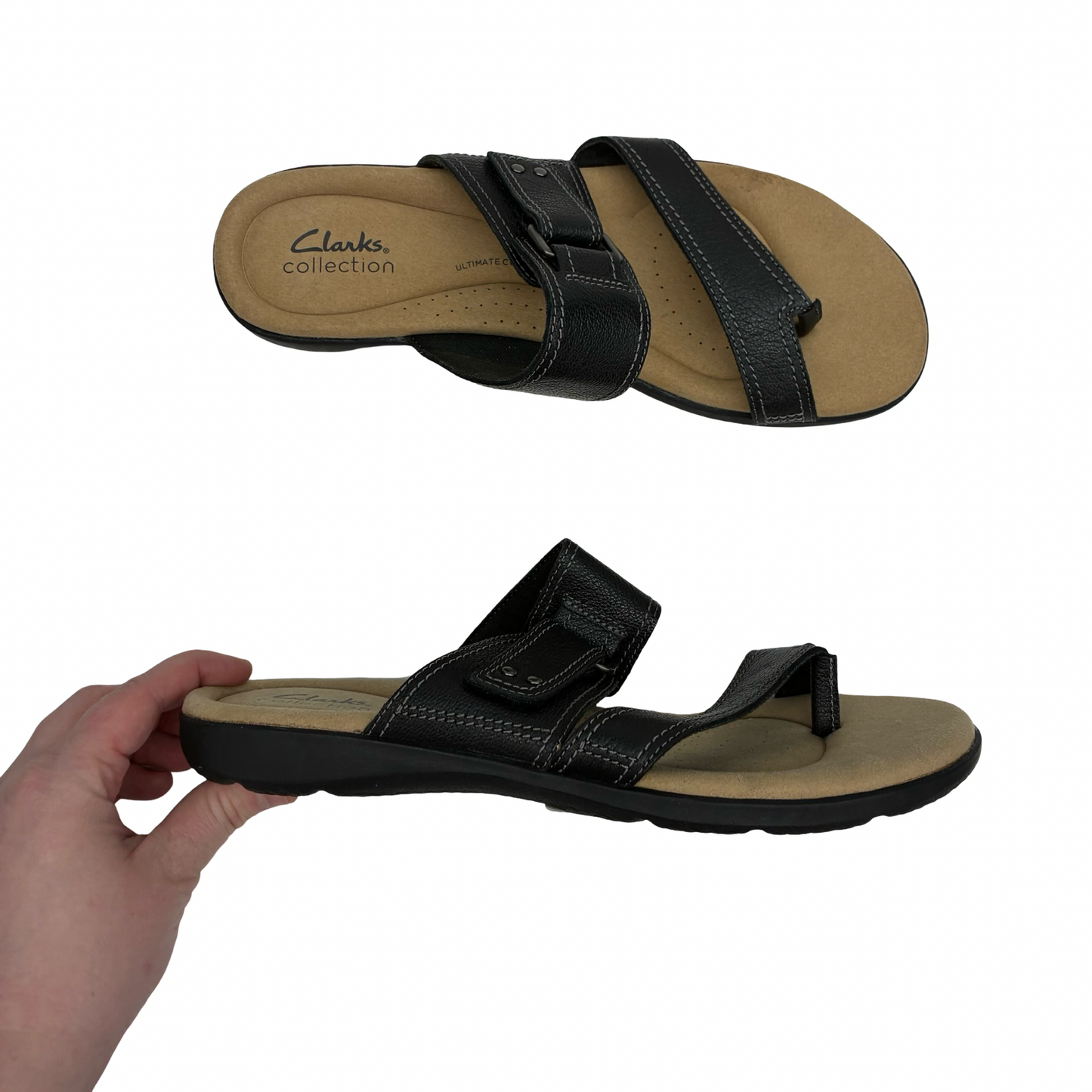 Sandals Flats By Clarks In Black, Size:9.5