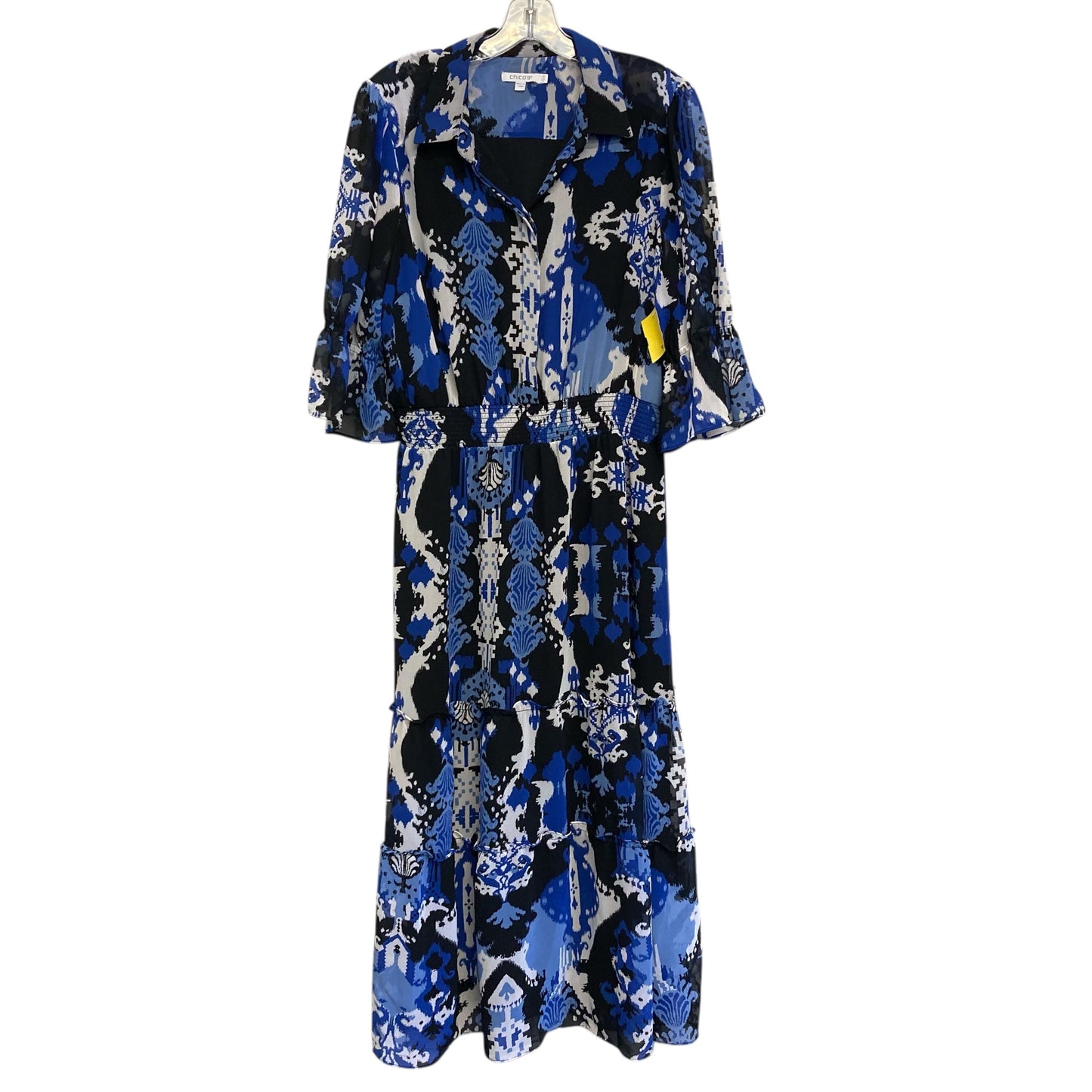 Dress Casual Midi By Chicos In Black & Blue, Size:M