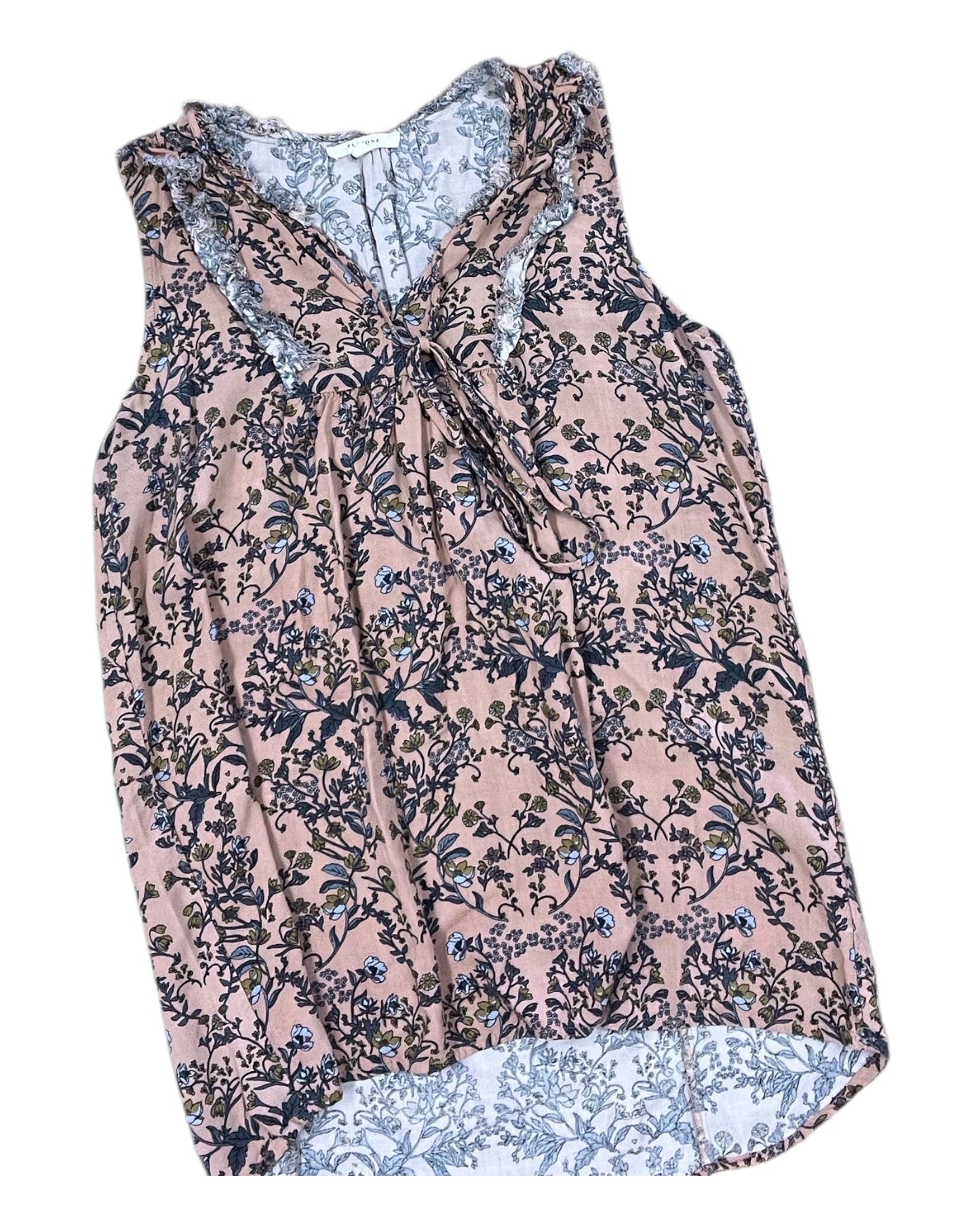 Top Sleeveless By Pleione In Blue & Tan, Size:Xs