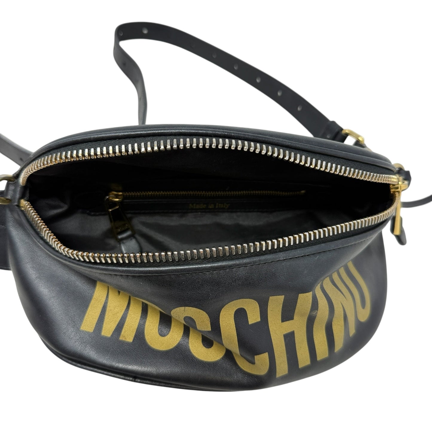 Logo Leather Belt Bag Luxury Designer By Moschino, Size: Medium