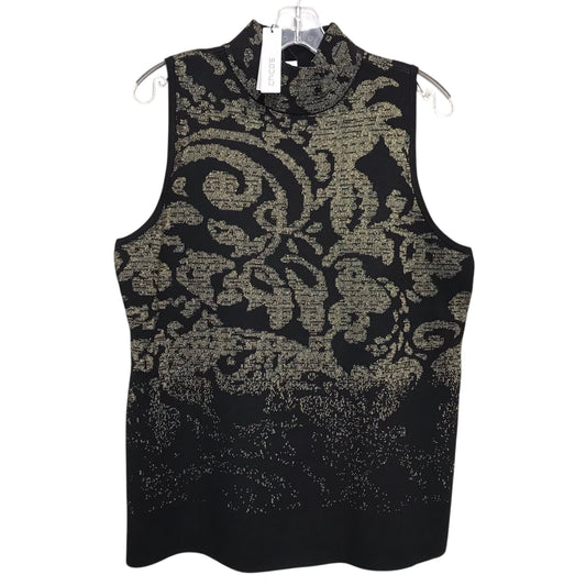 Sweater Sleeveless By Chicos In Black & Gold, Size:L