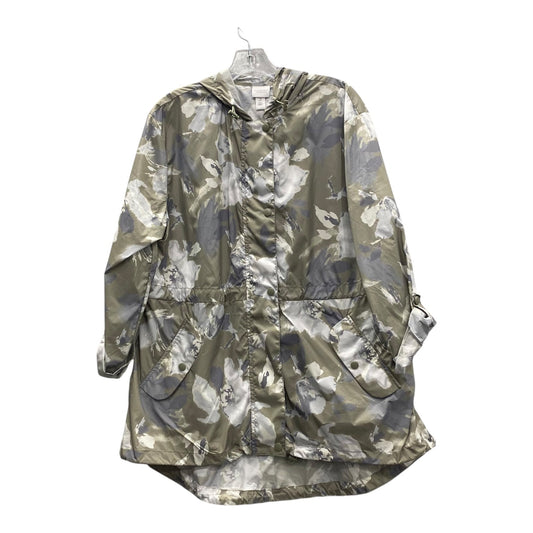 Jacket Windbreaker By Chicos In Green & Grey, Size:L