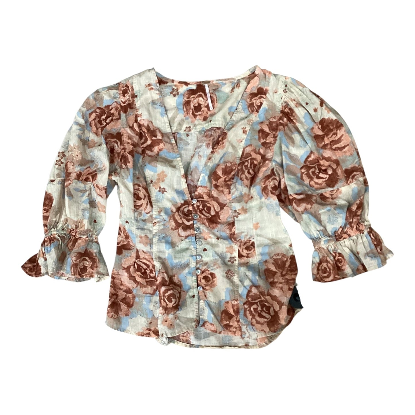 Top 3/4 Sleeve By Free People In Brown & Orange, Size:M