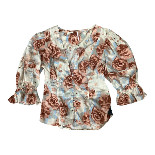 Top 3/4 Sleeve By Free People In Brown & Orange, Size:M