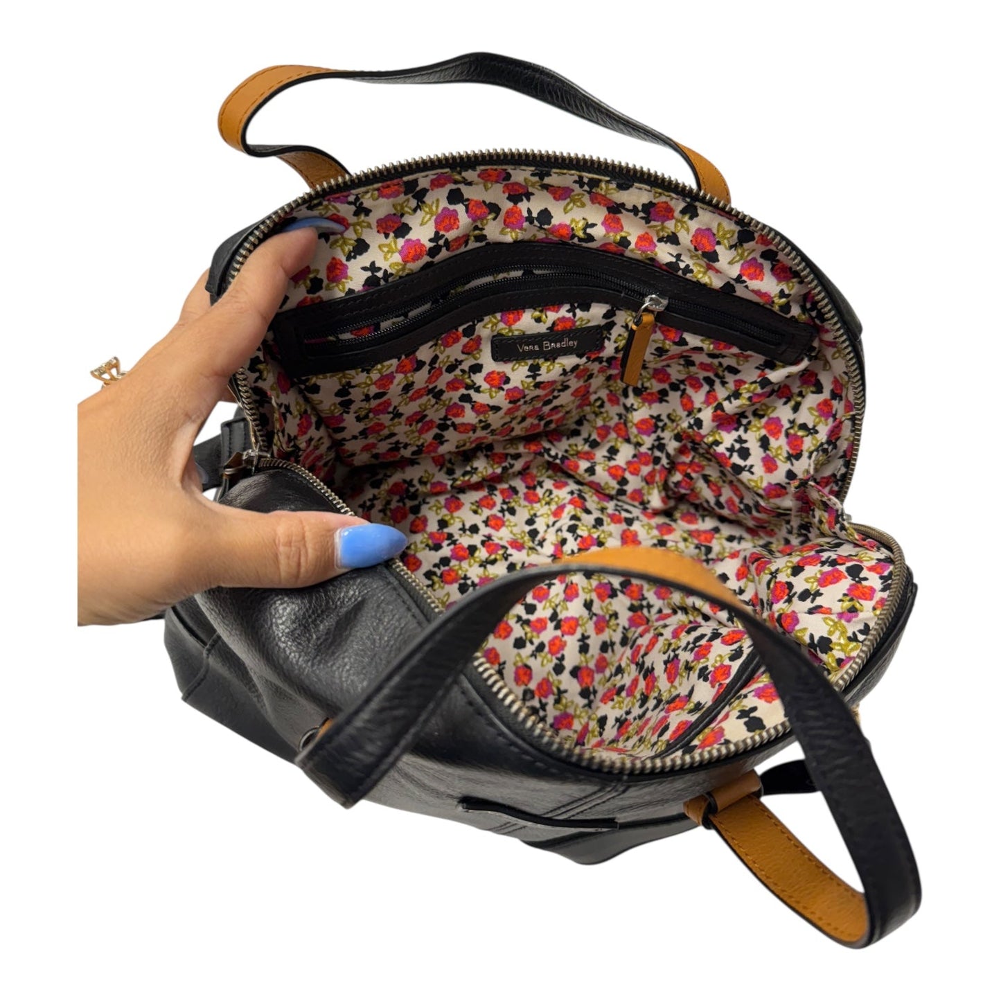 Handbag Leather By Vera Bradley In Black & Brown, Size:Medium