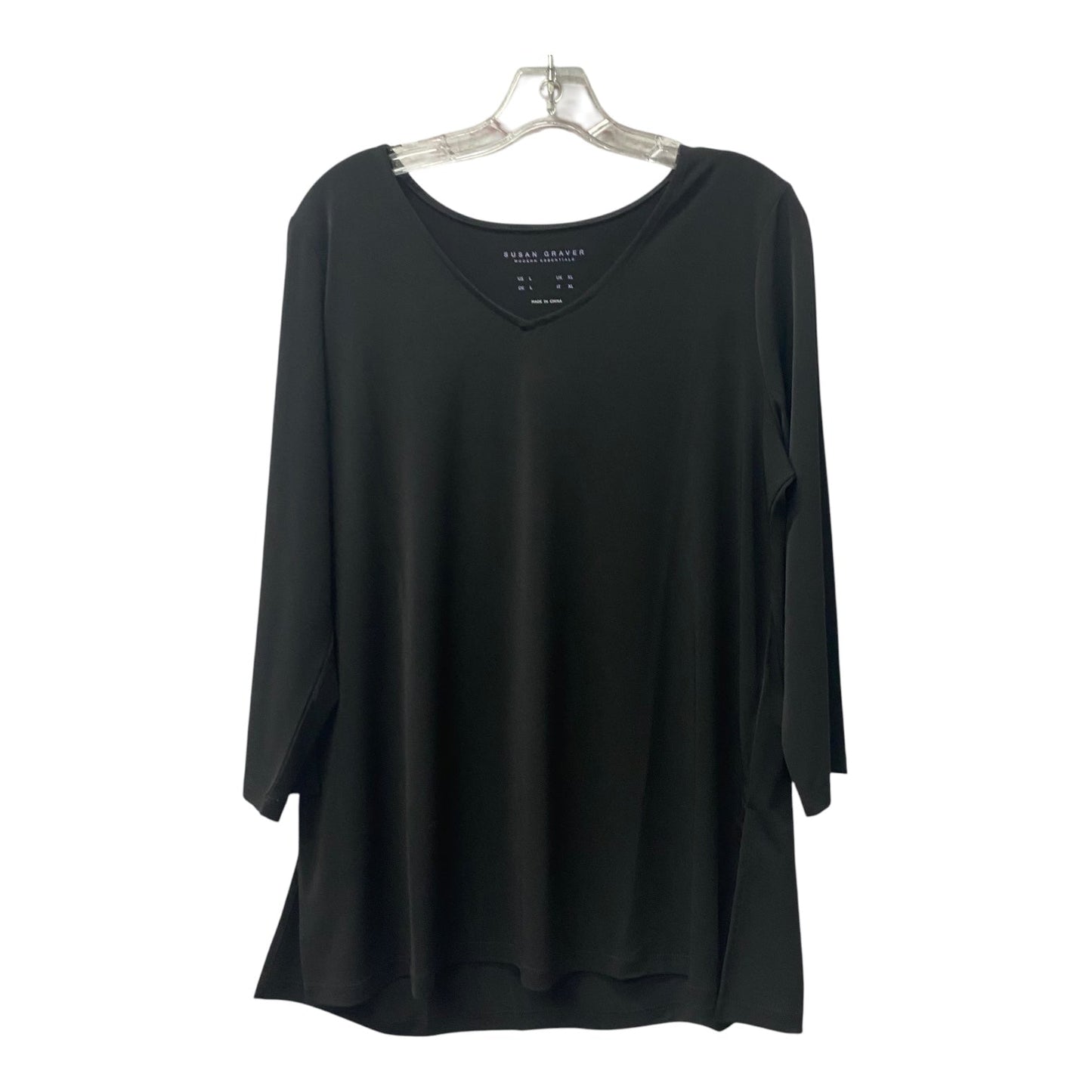 Top 3/4 Sleeve By Susan Graver In Black, Size:L