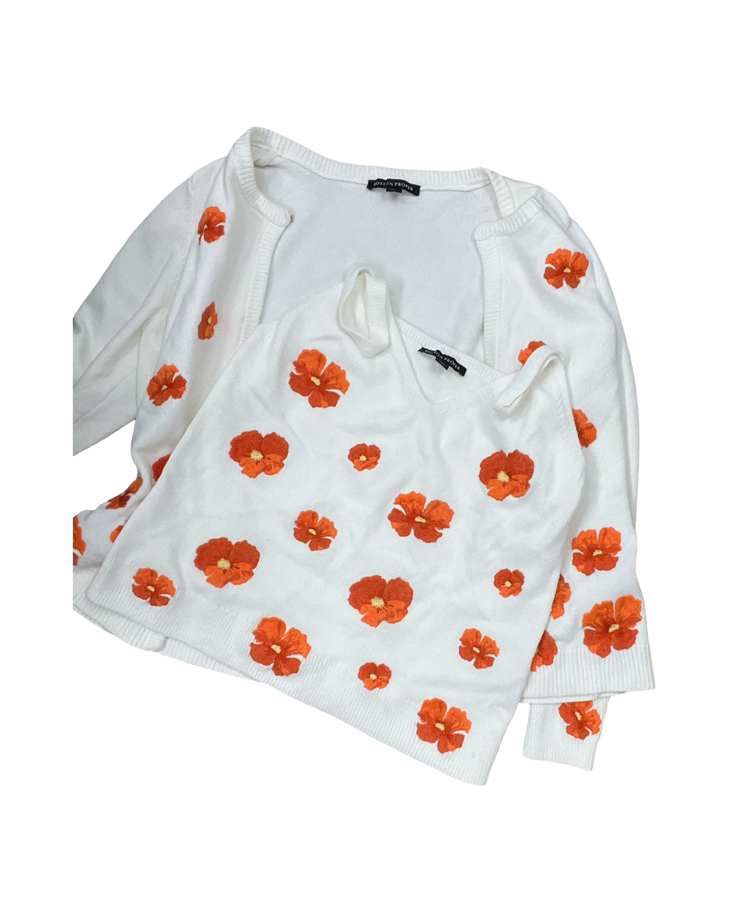 Sweater 2Pc By Boston Proper In Cream & Orange, Size:L