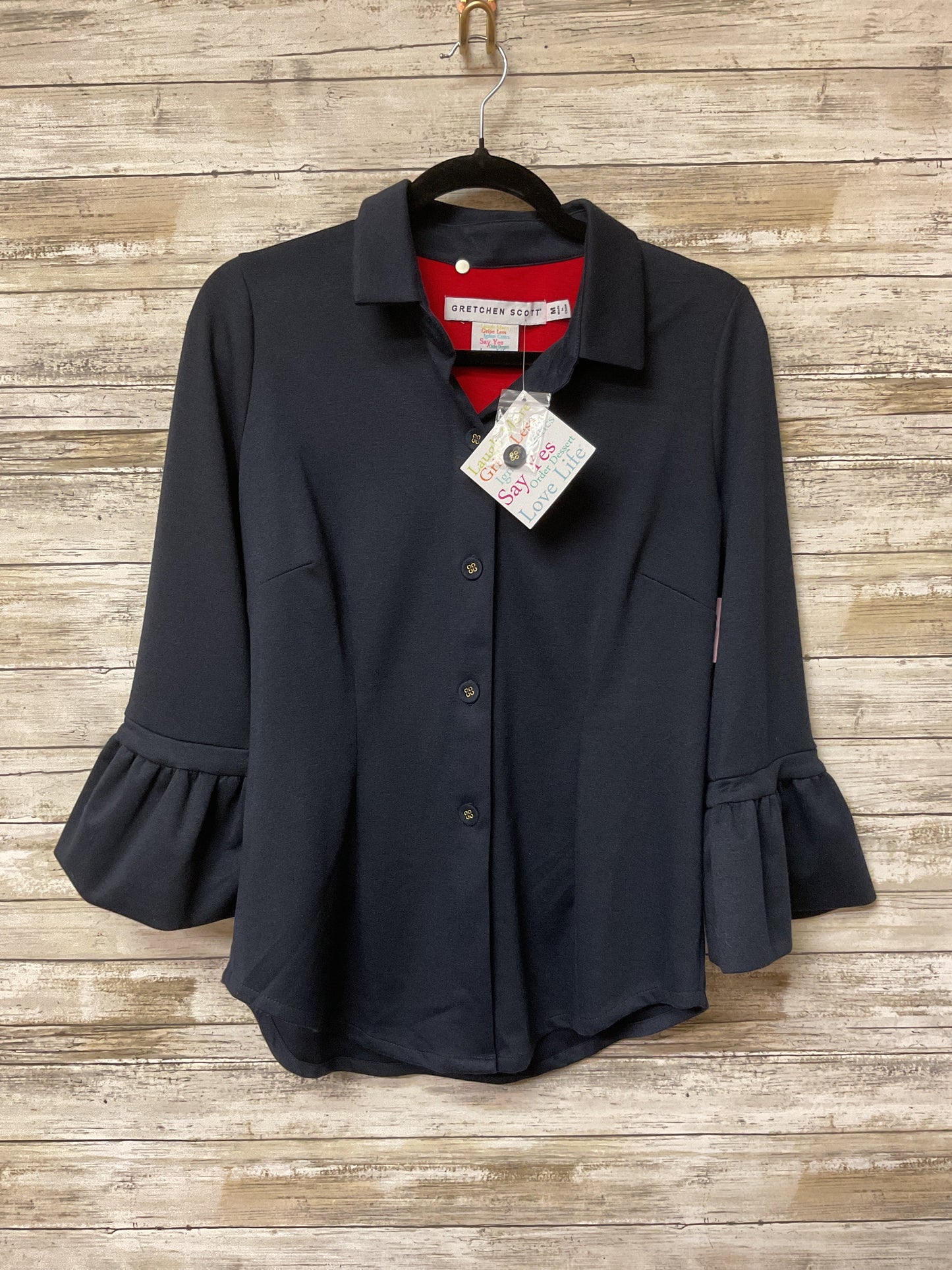 Blouse 3/4 Sleeve By Gretchen Scott In Navy, Size:M
