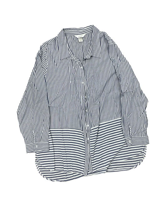 Blouse Ls By Cj Banks In Blue & White, Size:1X
