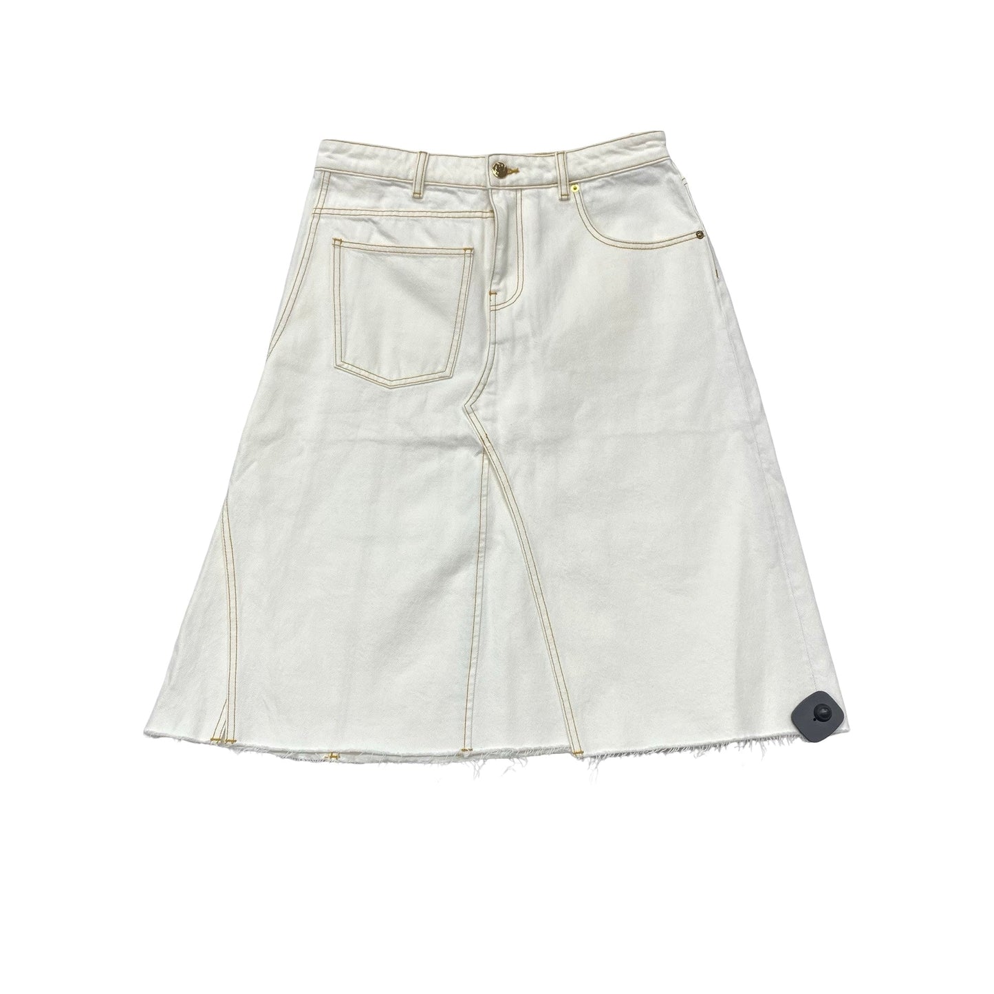 Skirt Designer By Tory Burch In White Denim, Size:10