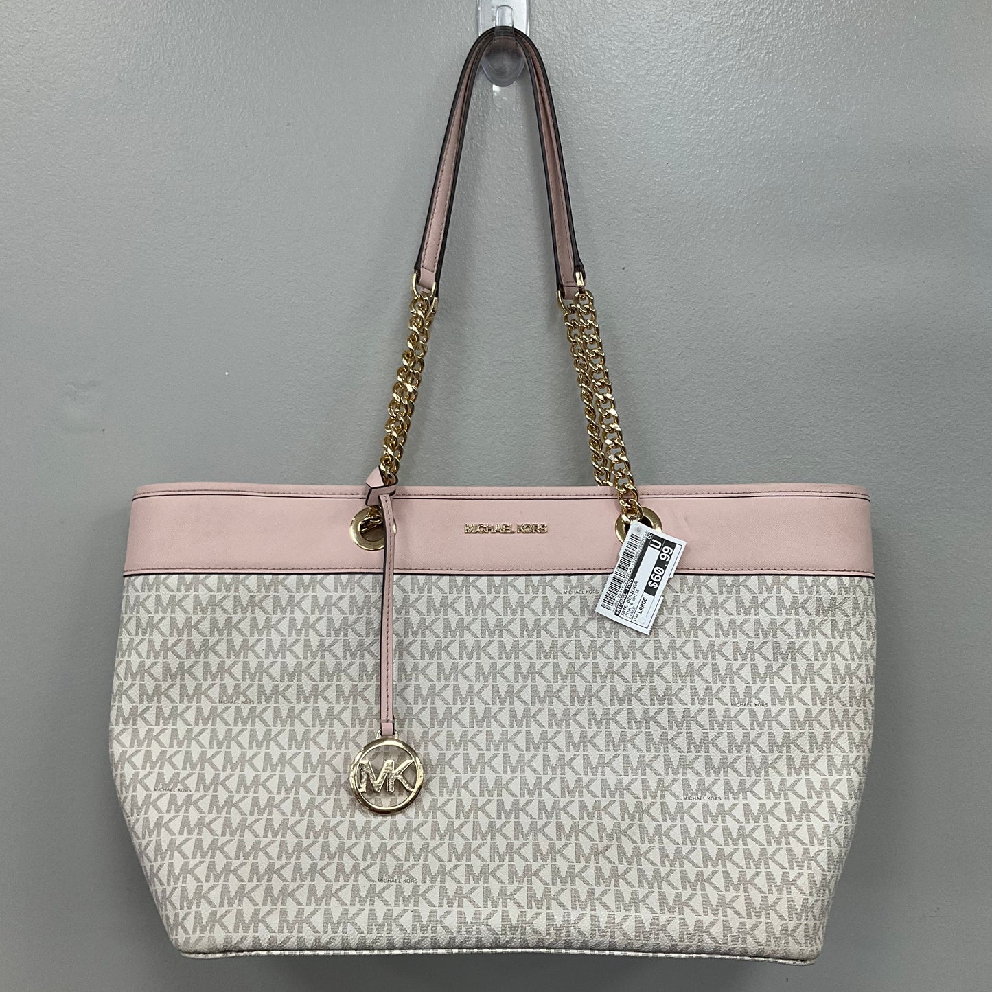 Tote Designer By Michael Kors In Pink & White, Size:Large