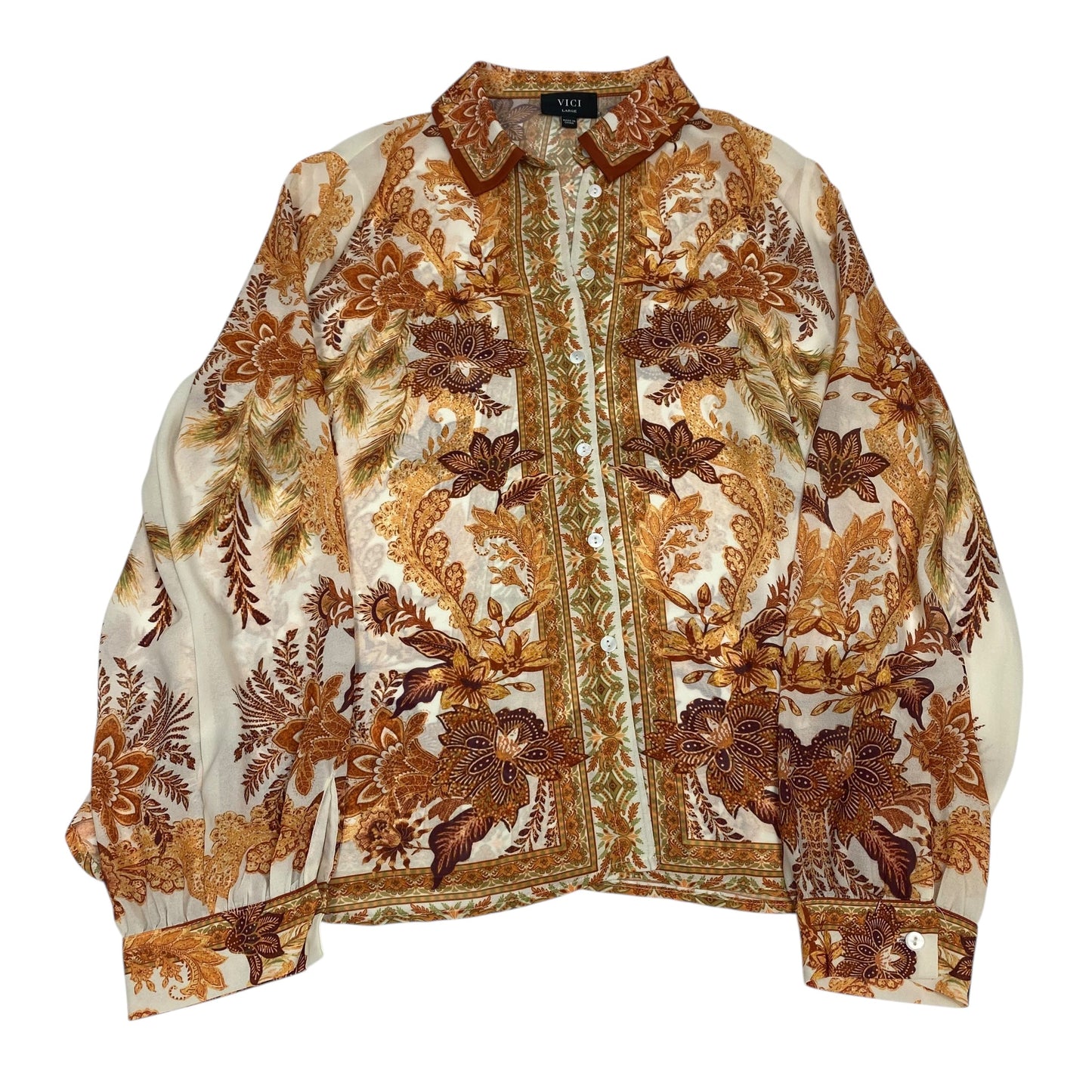 TOP LS by VICI in CREAM & ORANGE, Size:L