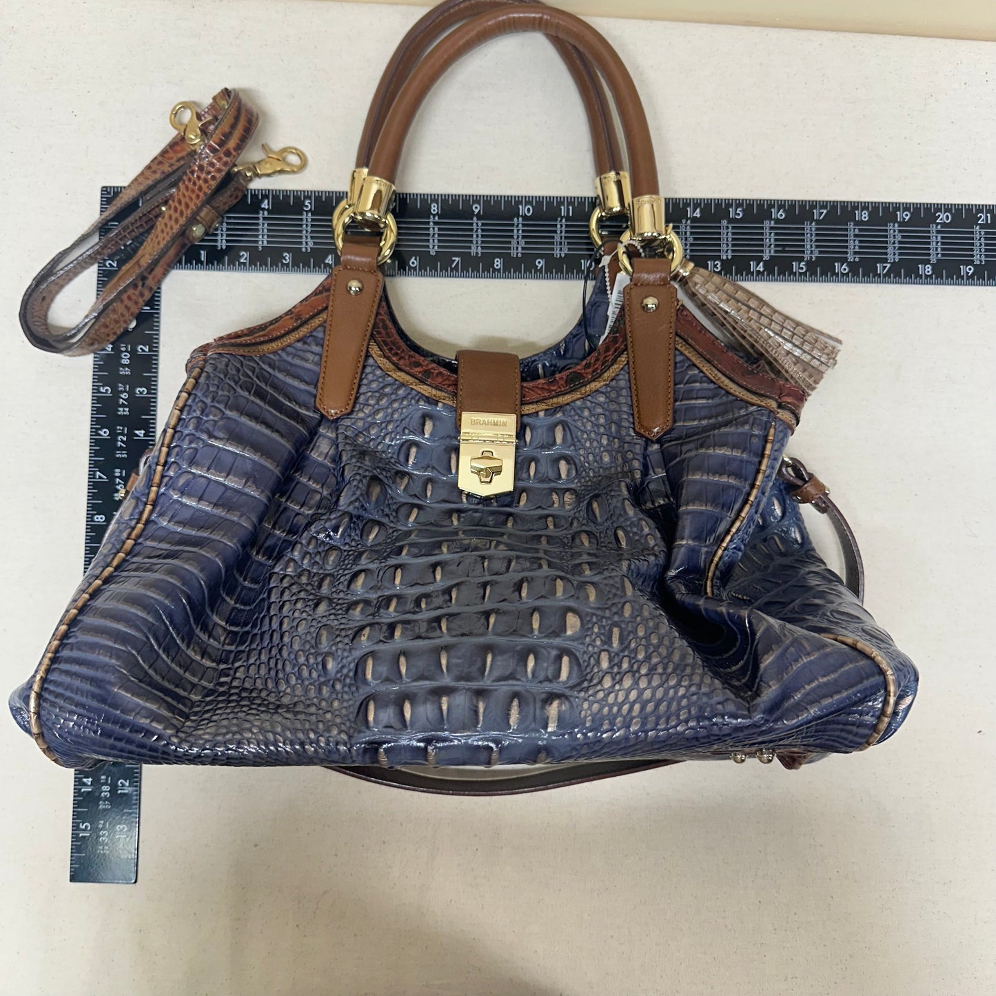 Handbag Designer By Brahmin In Brown & Purple, Size:Large