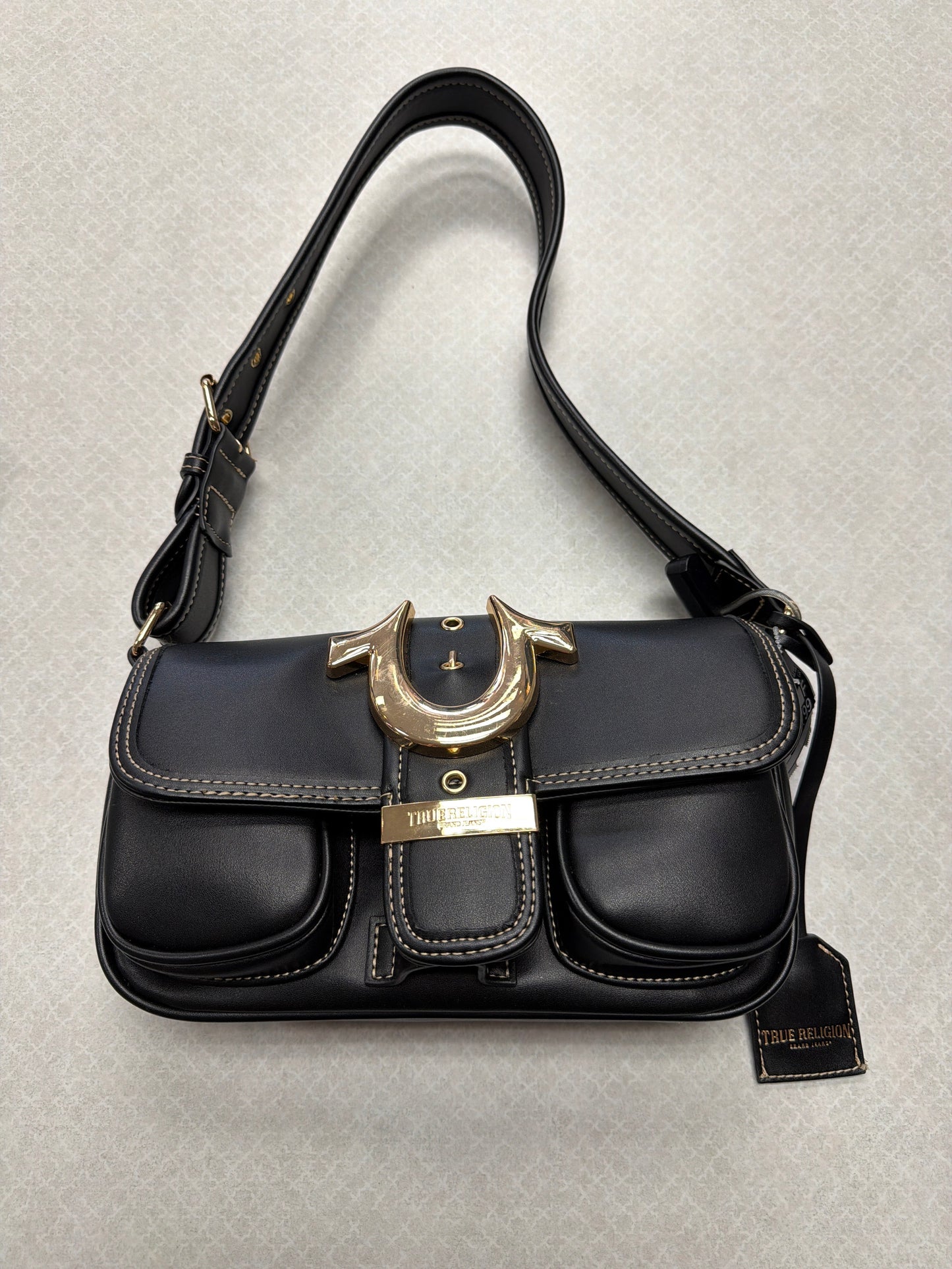 Handbag By True Religion In Black & Gold, Size:Medium