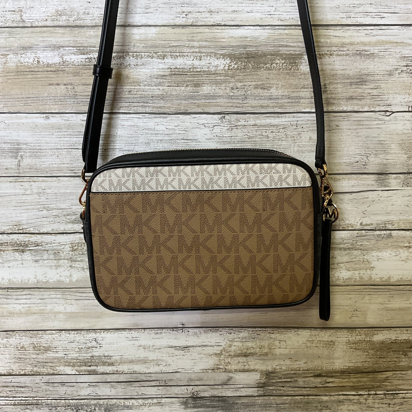 Crossbody Designer By Michael Kors In Black & Brown, Size:Medium