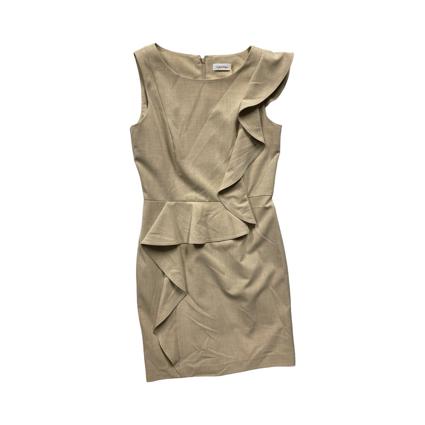 Dress Casual Midi By Calvin Klein In Tan, Size:8
