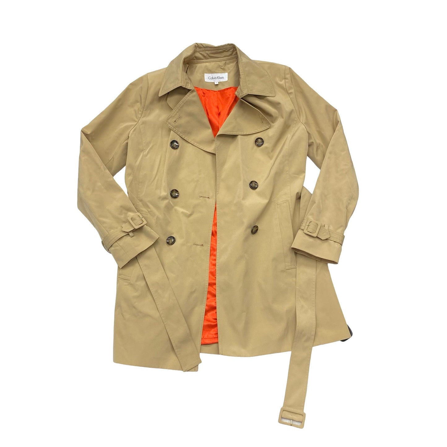 Coat Trench Coat By Calvin Klein In Beige, Size:S