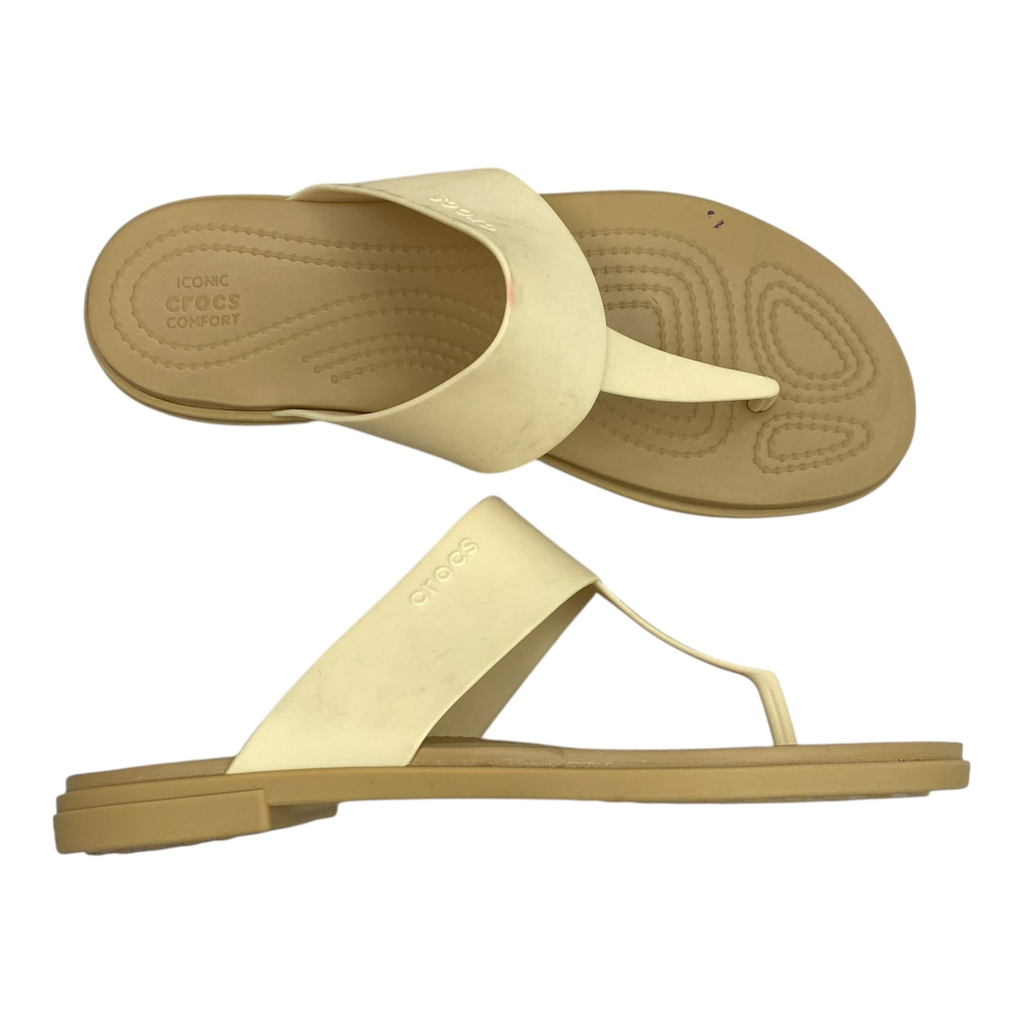 Sandals Flip Flops By Crocs In Tan, Size:9