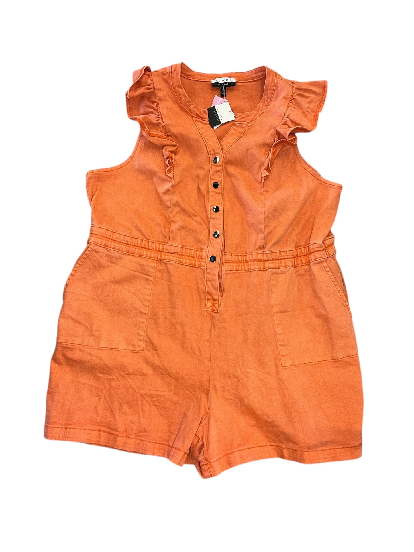 Romper By Eloquii In Orange Denim, Size:3X