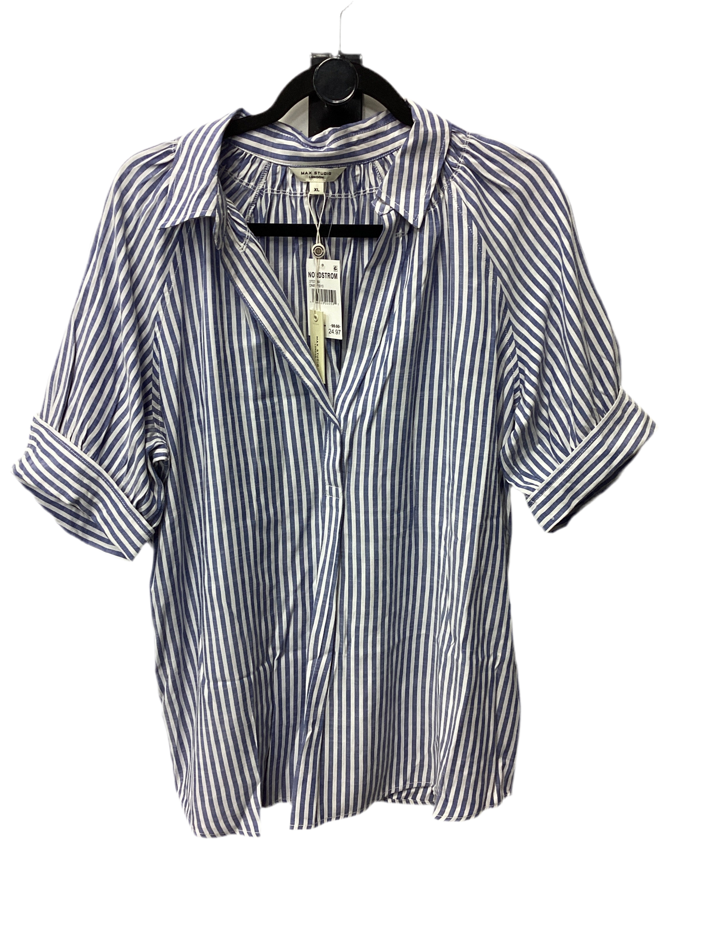 Blouse Ss By Max Studio In Blue & White, Size:Xl
